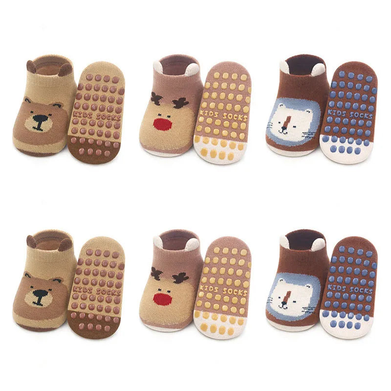 Toosly 6 pares crianças meias de algodão antiderrapante meninos e meninas bonito dos desenhos animados animal estampado confortável respirável meias de chão do bebê