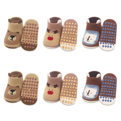 Toosly 6 pares crianças meias de algodão antiderrapante meninos e meninas bonito dos desenhos animados animal estampado confortável respirável meias de chão do bebê