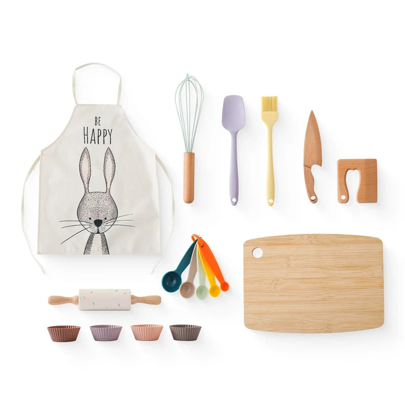 Conjunto de Utensílios de Cozinha de Madeira Toosly – brinquedo educativo Montessori para crianças, com acessórios de corte e brincar de casinha.