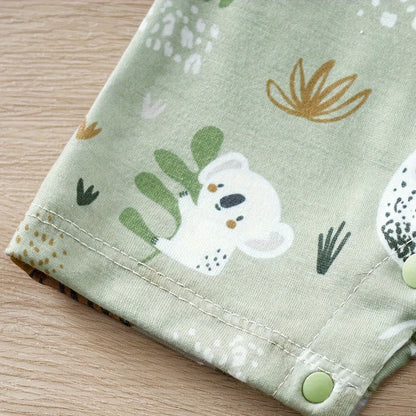 Toosly macacão infantil de estampa animal zoológico para bebê recém-nascido, bodysuit falso de duas peças com mangas curtas, casual, adorável