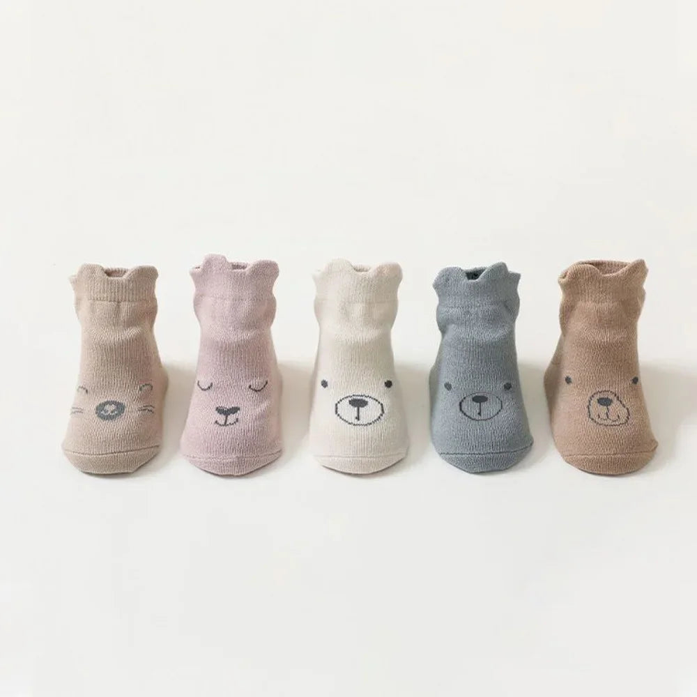 Toosly 5 pares/lote bebê antiderrapante piso meia 5 colorido de urso impressão infantil menina meias de algodão sólido outono anti deslizamento crianças joelho meia
