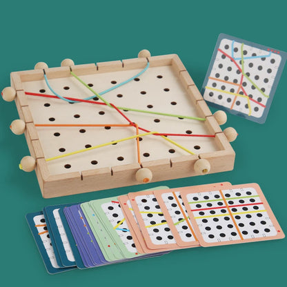 Toosly jogo de corda elástica e corda de rosqueamento 2 em 1 com cartas, brinquedo de desenvolvimento de pensamento lógico, auxiliares de ensino de treinamento de concentração