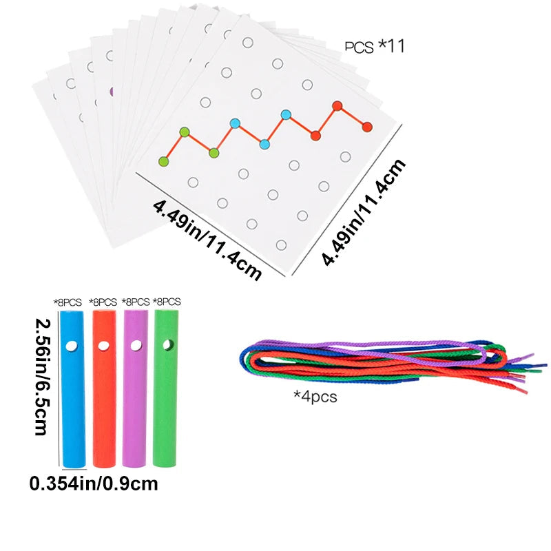 Toosly jogo montessori de rosqueamento de corda de madeira com varas coloridas e cordas-exercice capacidade de pensamento lógico e imaginação, presente para crianças