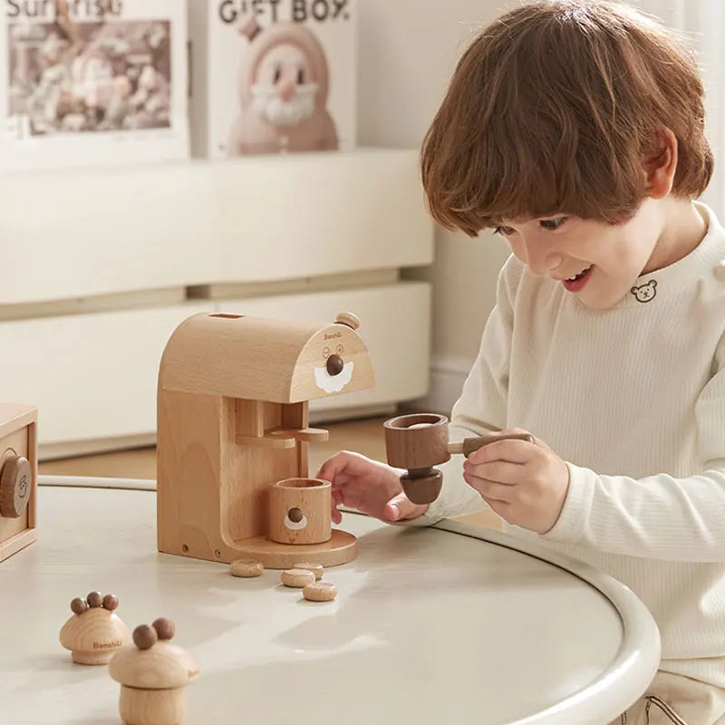 Toosly brinquedo de madeira para máquina de café, conjunto de brinquedos educativos de cozinha para crianças de 3 a 5 anos, presente de brinquedo para crianças Montessori