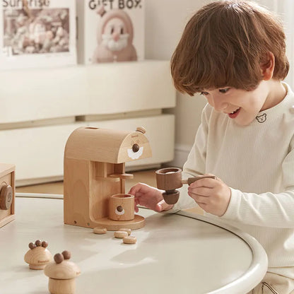 Toosly brinquedo de madeira para máquina de café, conjunto de brinquedos educativos de cozinha para crianças de 3 a 5 anos, presente de brinquedo para crianças Montessori