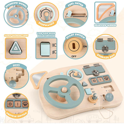 Brinquedo montessori, volante de madeira, placa ocupada, brinquedos sensoriais de madeira para crianças, viagens pré-escolares, atividades de aprendizagem