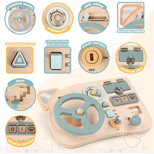 Brinquedo montessori, volante de madeira, placa ocupada, brinquedos sensoriais de madeira para crianças, viagens pré-escolares, atividades de aprendizagem