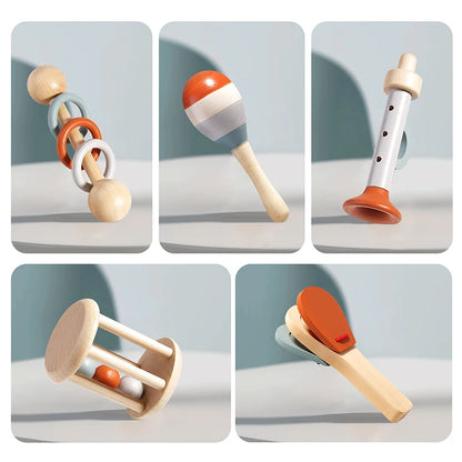 Toosly instrumentos musicais do bebê 5 pçs chocalho sensorial brinquedos educativos precoces brinquedos musicais do bebê montessori brinquedos presentes de aniversário para crianças