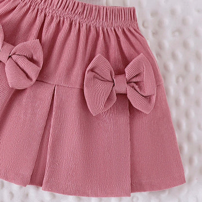 Toosly 2 peças inverno novo estilo para meninas de 0 a 3 anos, mangas de bolha confortáveis, doces e fofas, top de capítulo de amor + conjunto de saia curta rosa