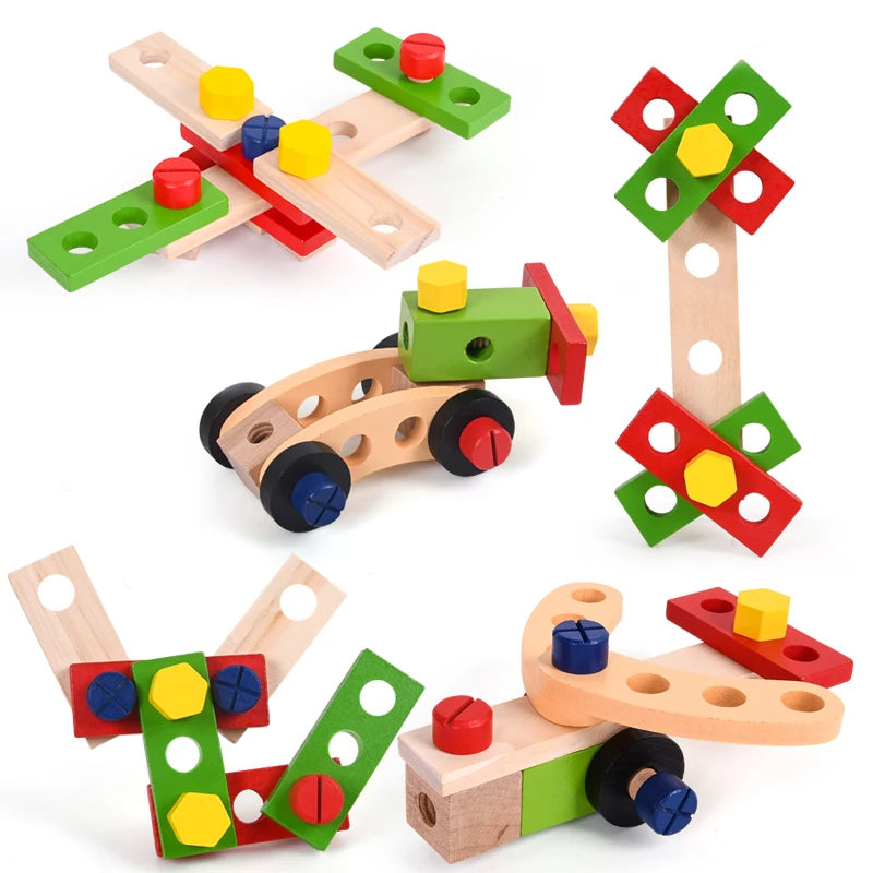 Toosly educacional montessori crianças brinquedos de plástico caixa de ferramentas de madeira fingir jogar conjunto crianças porca parafuso montagem simulação ferramenta carpinteiro