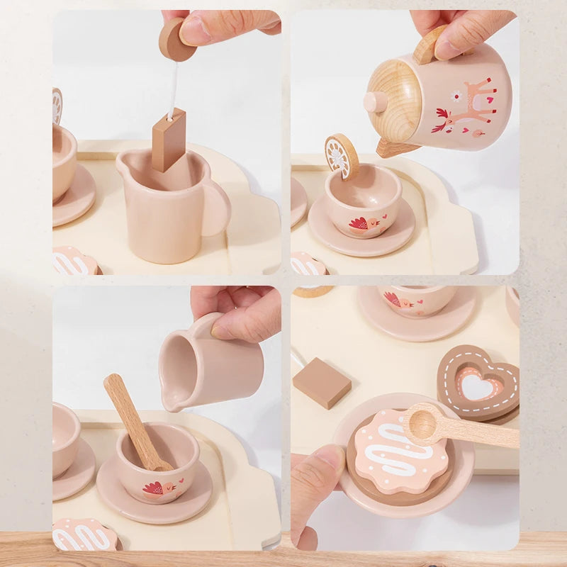 Toosly chá da Tarde Simulação De Madeira Infantil, Louça De Bule De Sobremesa, Chá De Cozinha, Baby Puzzle Play Toy