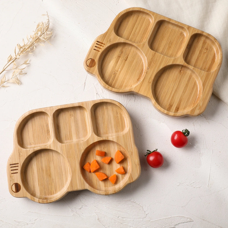 Toosly conjunto silicone bebê placa colher garfo conjuntos crianças alimentação conjunto de utensílios de mesa bpa livre de madeira produto comestível prato de jantar coisas do bebê