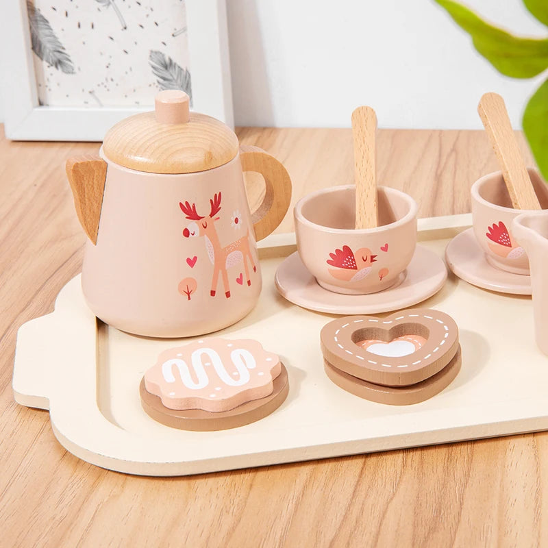 Toosly chá da Tarde Simulação De Madeira Infantil, Louça De Bule De Sobremesa, Chá De Cozinha, Baby Puzzle Play Toy
