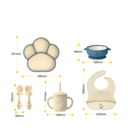 Toosly conjunto 6 pçs conjunto de pratos das crianças conjunto bebê silicone utensílios de mesa otário tigela babador copo garfo colher conjunto infantil suprimentos bpa livre