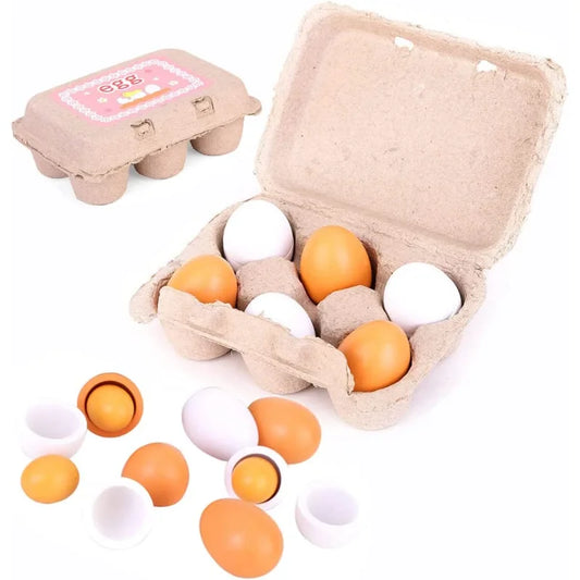 Toosly ovos de madeira 6 pçs  brinquedo ovo cozinha brinquedos crianças jogar comida cozinhar cozinha fingir jogar comida conjunto para o bebê desenvolvimento precoce & aprendizagem