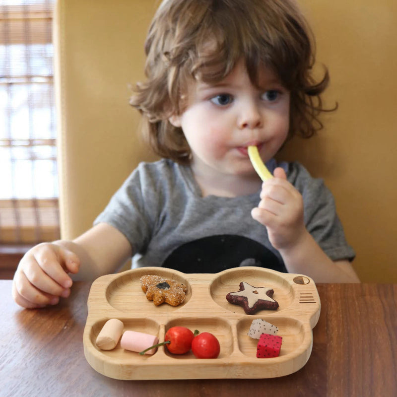 Toosly conjunto silicone bebê placa colher garfo conjuntos crianças alimentação conjunto de utensílios de mesa bpa livre de madeira produto comestível prato de jantar coisas do bebê