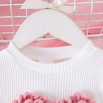 Toosly 2 peças inverno novo estilo para meninas de 0 a 3 anos, mangas de bolha confortáveis, doces e fofas, top de capítulo de amor + conjunto de saia curta rosa