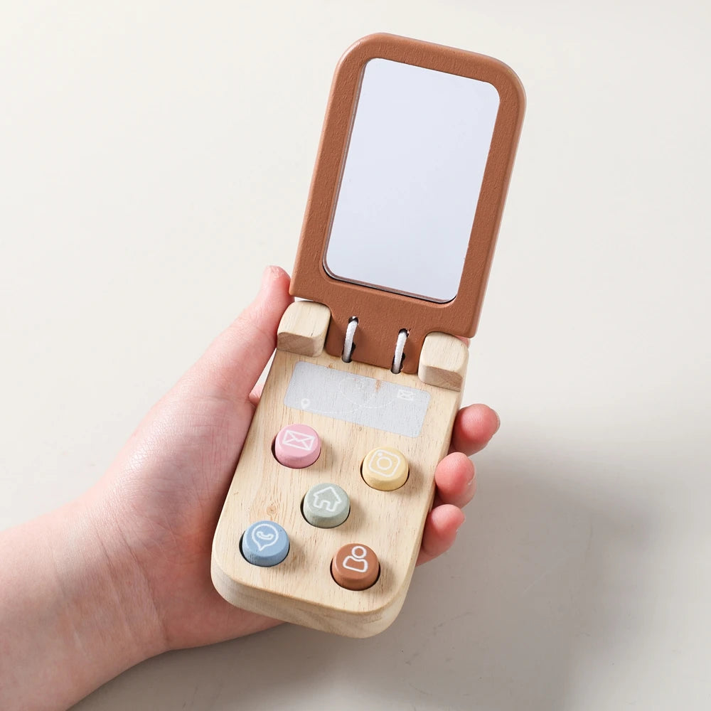 Toosly montessori brinquedos do bebê dos desenhos animados flip telefone celular com espelho crianças dedos imprensa e os sentidos tocar o brinquedo chave móvel aprendizagem