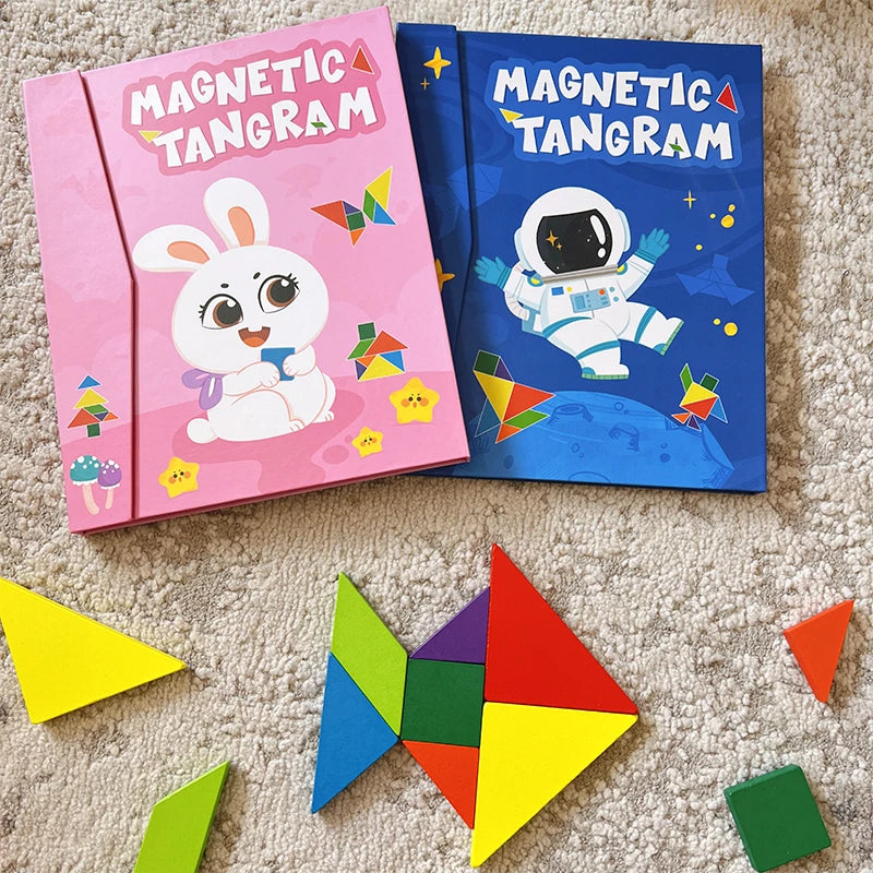 Livro Tangram Magnético de Madeira - Diversão Inteligente Onde Quiser!