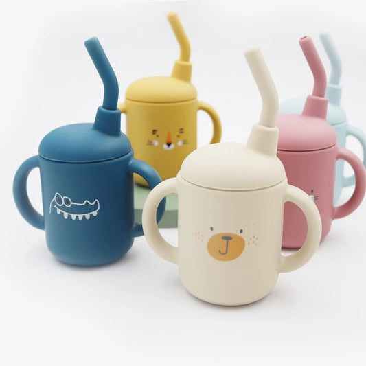 Toosly novo dos desenhos animados 120ml bebê silicone canudinho bpa-livre portátil armazenamento lanche recipiente de alimentação copo treinador à prova de vazamento