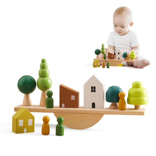 Toosly brinquedos sensoriais montessori, brinquedos de empilhamento para bebês, casas florestais, réplica de blocos de floresta de madeira, jogo de educação infantil, presente