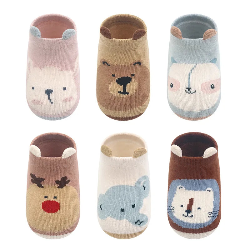 Toosly 6 pares crianças meias de algodão antiderrapante meninos e meninas bonito dos desenhos animados animal estampado confortável respirável meias de chão do bebê