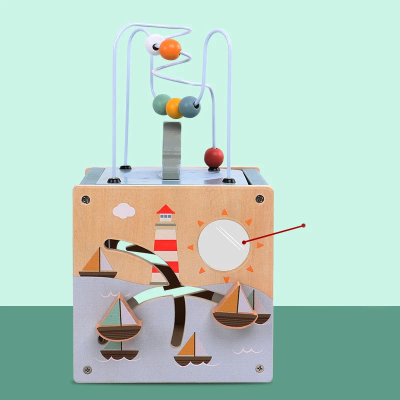 Toosly cubo de atividade de madeira para crianças 5 em 1, formato de animal, classificador de contas, labirinto montessori, brinquedos educativos para bebês de 6 a 12 meses, brinquedos de aprendizagem