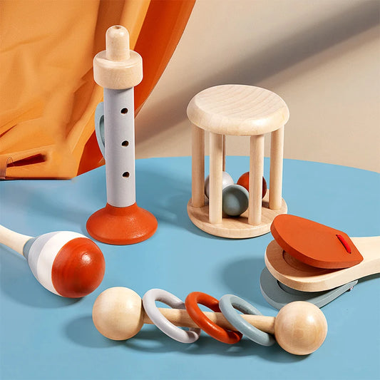 Toosly instrumentos musicais do bebê 5 pçs chocalho sensorial brinquedos educativos precoces brinquedos musicais do bebê montessori brinquedos presentes de aniversário para crianças