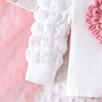 Toosly 2 peças inverno novo estilo para meninas de 0 a 3 anos, mangas de bolha confortáveis, doces e fofas, top de capítulo de amor + conjunto de saia curta rosa