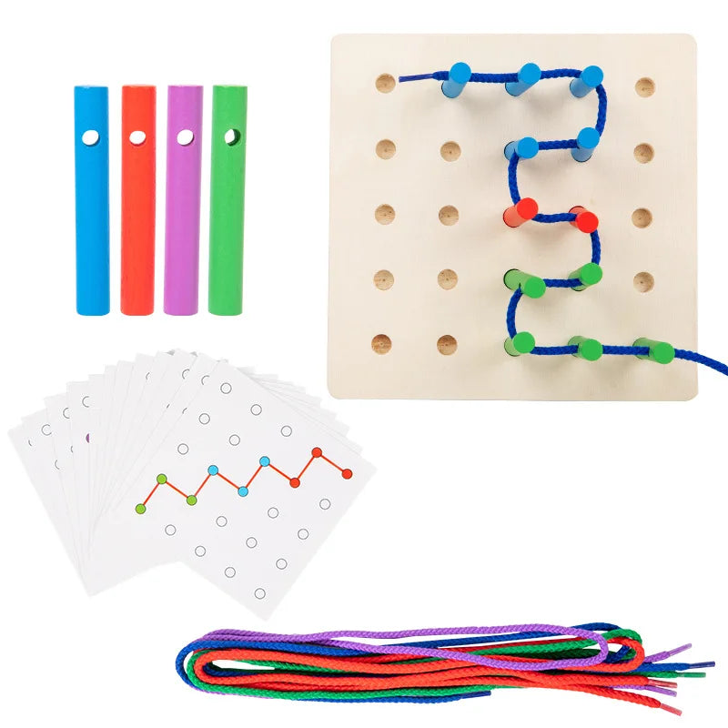 Toosly jogo montessori de rosqueamento de corda de madeira com varas coloridas e cordas-exercice capacidade de pensamento lógico e imaginação, presente para crianças