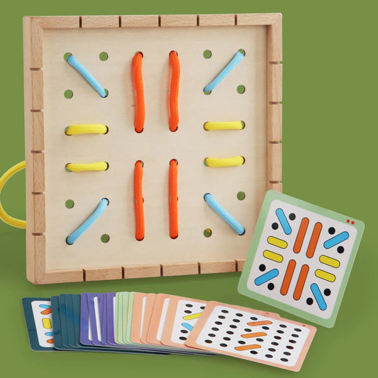 Toosly jogo de corda elástica e corda de rosqueamento 2 em 1 com cartas, brinquedo de desenvolvimento de pensamento lógico, auxiliares de ensino de treinamento de concentração