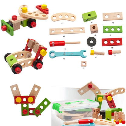 Toosly educacional montessori crianças brinquedos de plástico caixa de ferramentas de madeira fingir jogar conjunto crianças porca parafuso montagem simulação ferramenta carpinteiro