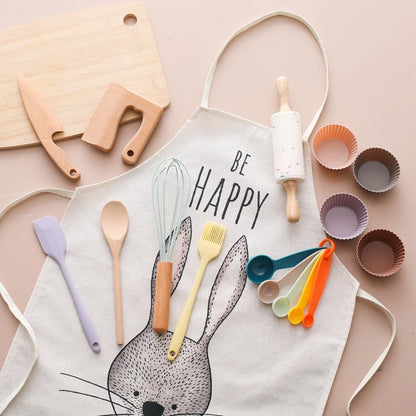 Conjunto de Utensílios de Cozinha de Madeira Toosly – brinquedo educativo Montessori para crianças, com acessórios de corte e brincar de casinha.