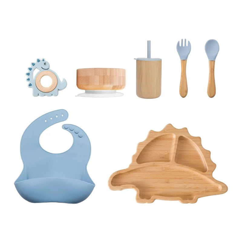 Toosly bebê Alimentação Louça Conjunto com Ventosas De Silicone, Kid Dinnerware, Placa De Bambu, Garfo, Colher, Copa, Suprimentos De Presente