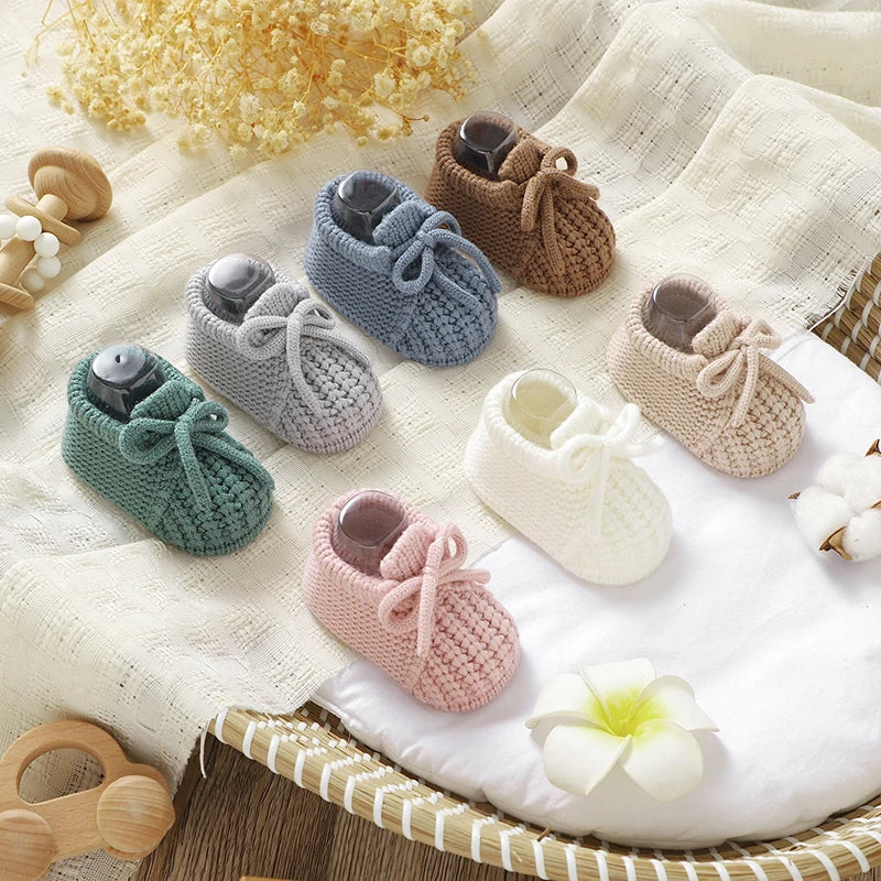 Toosly sapatos infantis de malha para bebês, calçados para meninos e meninas, botas rasas sólidas e rasas, acessórios de roupas feitos à mão para crianças de 0 a 18 meses
