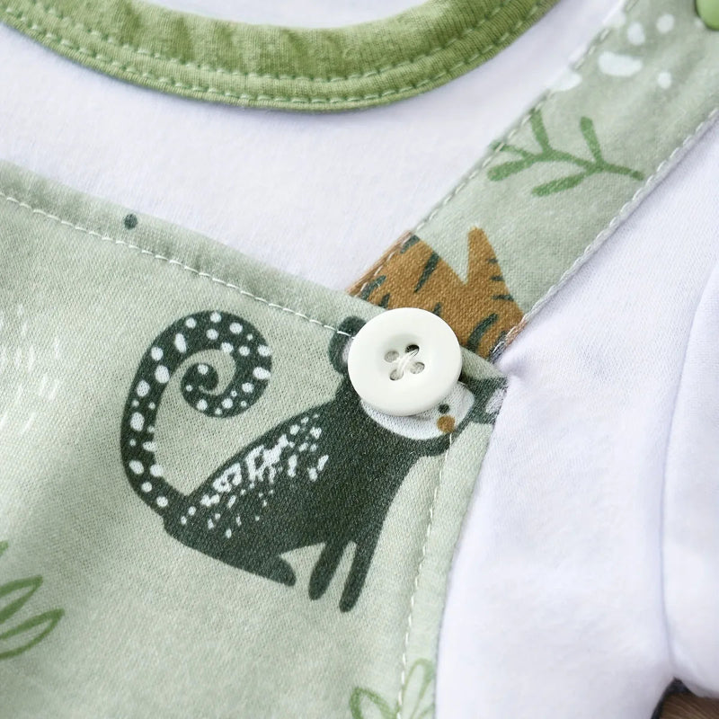 Toosly macacão infantil de estampa animal zoológico para bebê recém-nascido, bodysuit falso de duas peças com mangas curtas, casual, adorável