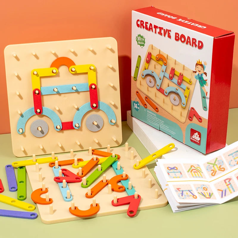 Toosly crianças brinquedos de madeira placa criativa placa de unhas conjunto coluna geométrica construção quebra-cabeça geométrico pegboard montessori sensorial