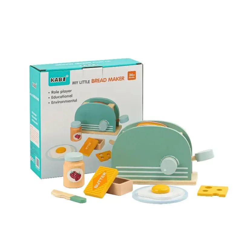 Toosly torradeira de madeira brinquedo crianças kit máquina pão fingir jogar brinquedos cozinha conjunto café da manhã brinquedos educativos presentes para meninas meninos