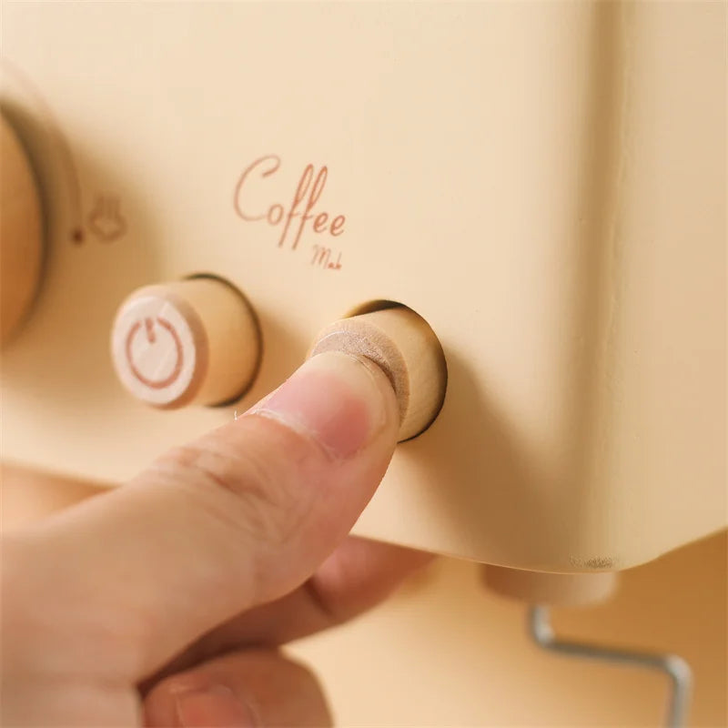 Toosly conjunto de brinquedos para máquina de café de bebê, suprimentos de cozinha de madeira, modelo de máquina de café para crianças, simulação de bolo de café, brinquedos de simulação com 10 peças