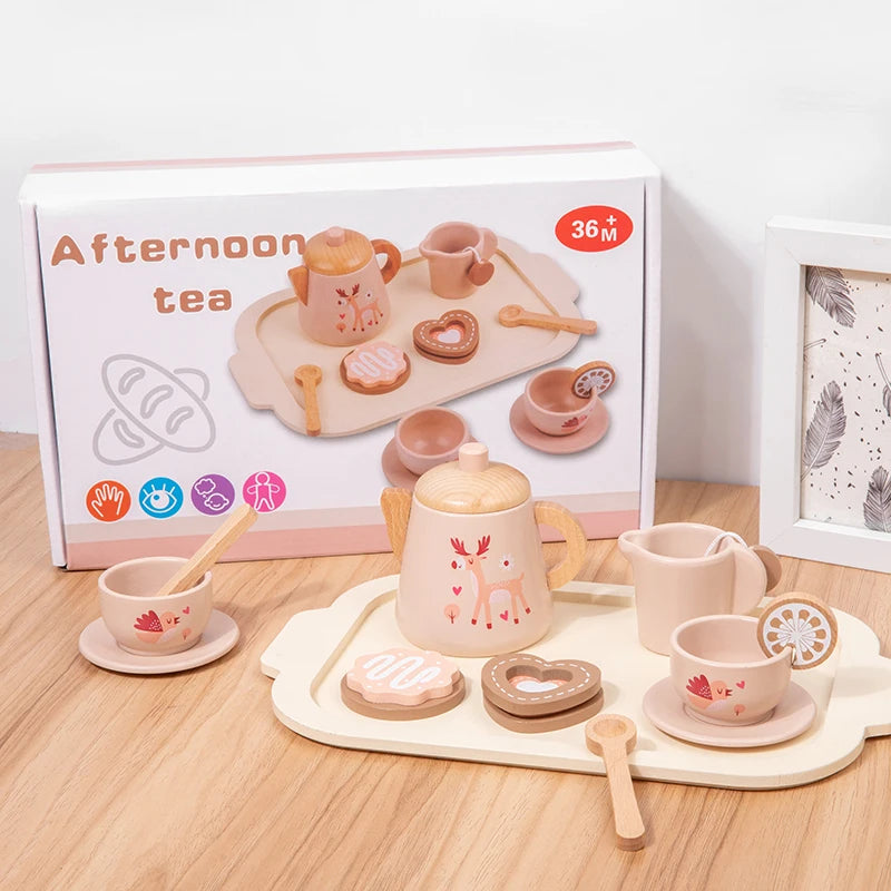 Toosly chá da Tarde Simulação De Madeira Infantil, Louça De Bule De Sobremesa, Chá De Cozinha, Baby Puzzle Play Toy