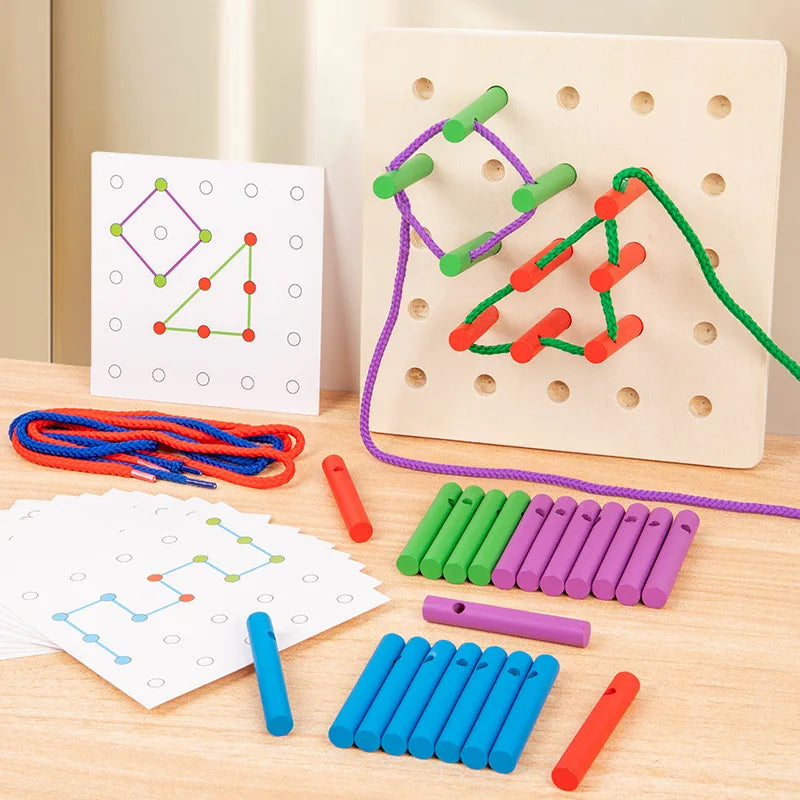 Toosly jogo montessori de rosqueamento de corda de madeira com varas coloridas e cordas-exercice capacidade de pensamento lógico e imaginação, presente para crianças