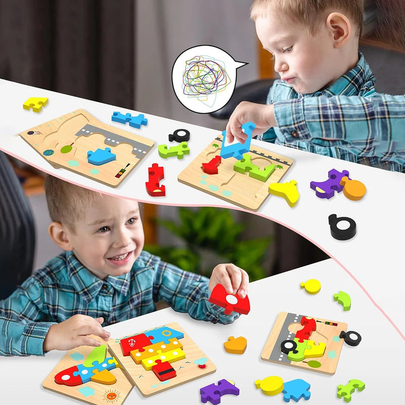 6 Quebra-Cabeças Montessori de Madeira – Aprender com calma, montar com foco