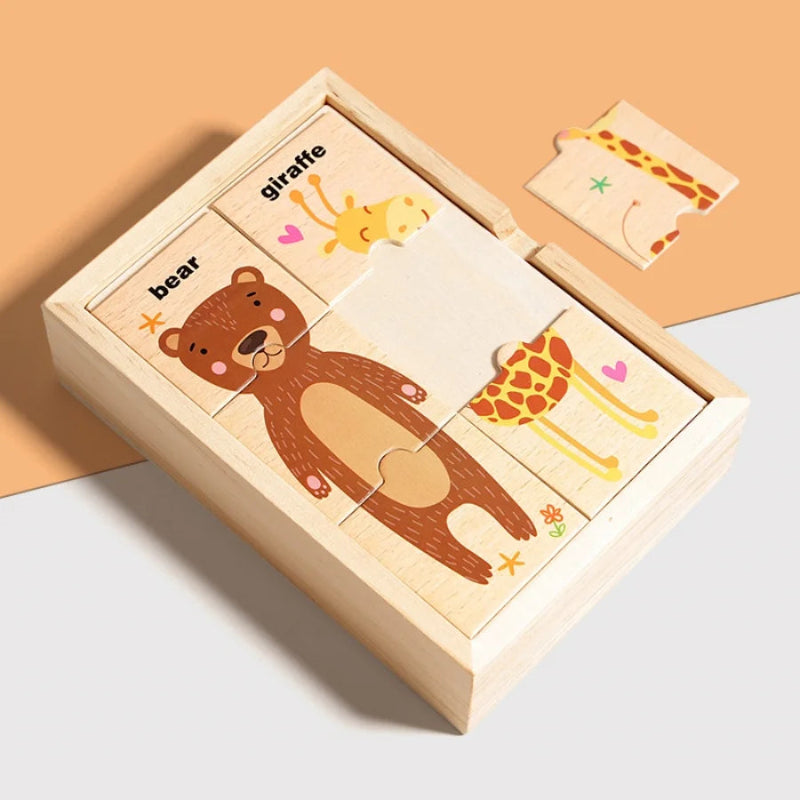 Toosly quebra-cabeça infantil dos desenhos animados forma animal correspondência quebra-cabeça, educação precoce do bebê inglês palavra cognição placa de quebra-cabeça, brinquedo de madeira