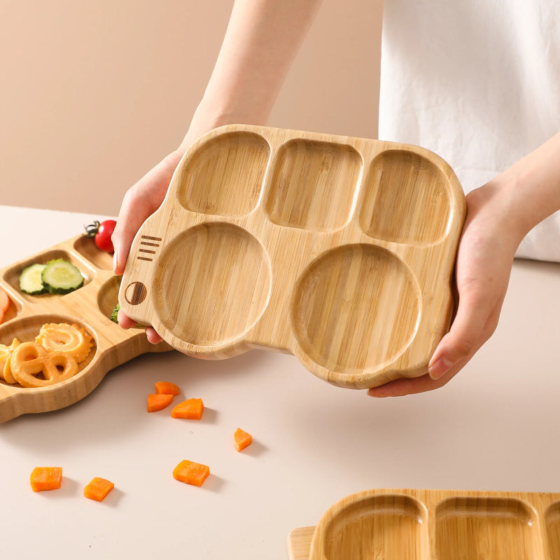 Toosly conjunto silicone bebê placa colher garfo conjuntos crianças alimentação conjunto de utensílios de mesa bpa livre de madeira produto comestível prato de jantar coisas do bebê
