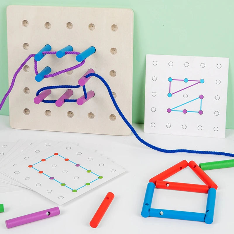 Toosly jogo montessori de rosqueamento de corda de madeira com varas coloridas e cordas-exercice capacidade de pensamento lógico e imaginação, presente para crianças