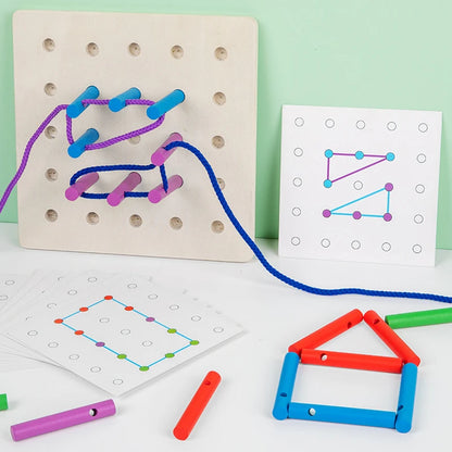 Toosly jogo montessori de rosqueamento de corda de madeira com varas coloridas e cordas-exercice capacidade de pensamento lógico e imaginação, presente para crianças