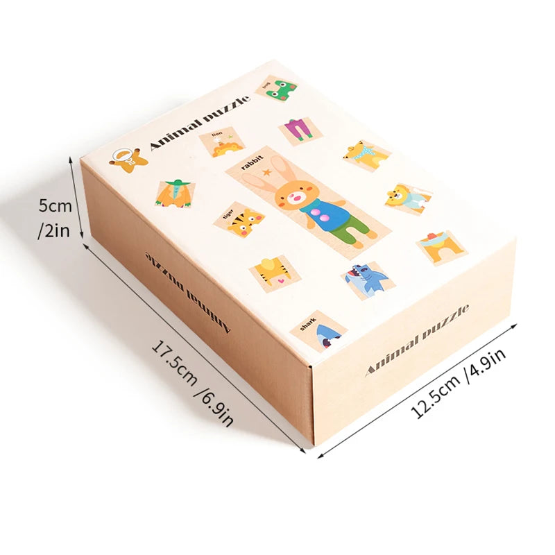 Toosly quebra-cabeça infantil dos desenhos animados forma animal correspondência quebra-cabeça, educação precoce do bebê inglês palavra cognição placa de quebra-cabeça, brinquedo de madeira