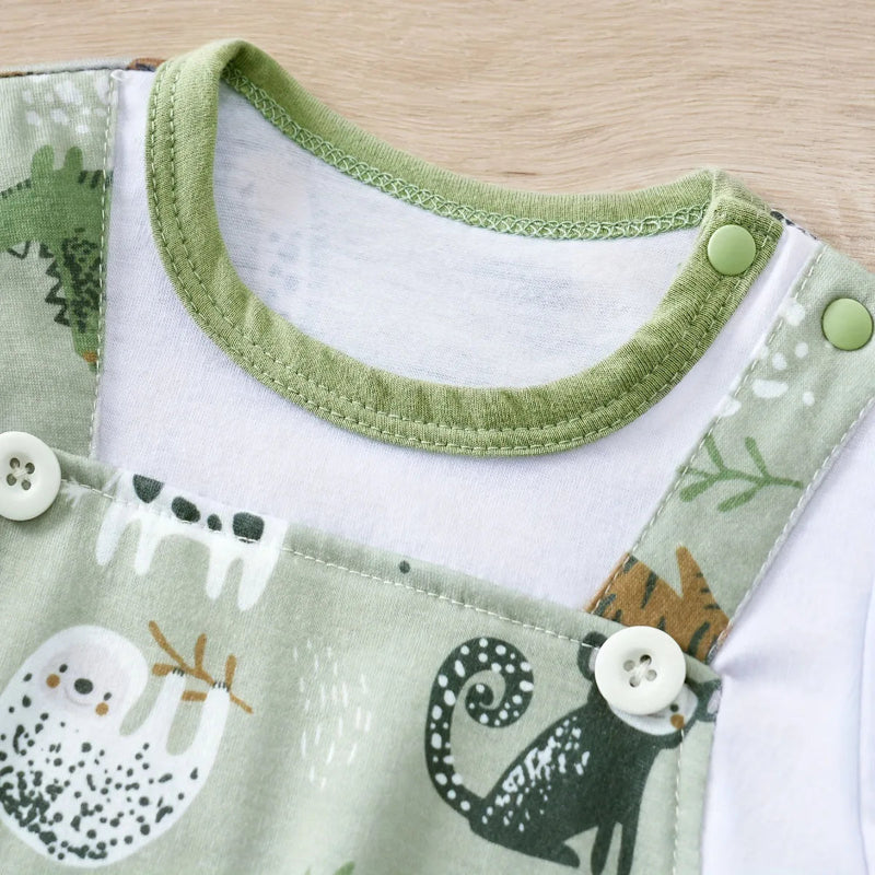 Toosly macacão infantil de estampa animal zoológico para bebê recém-nascido, bodysuit falso de duas peças com mangas curtas, casual, adorável