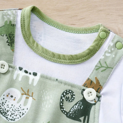 Toosly macacão infantil de estampa animal zoológico para bebê recém-nascido, bodysuit falso de duas peças com mangas curtas, casual, adorável