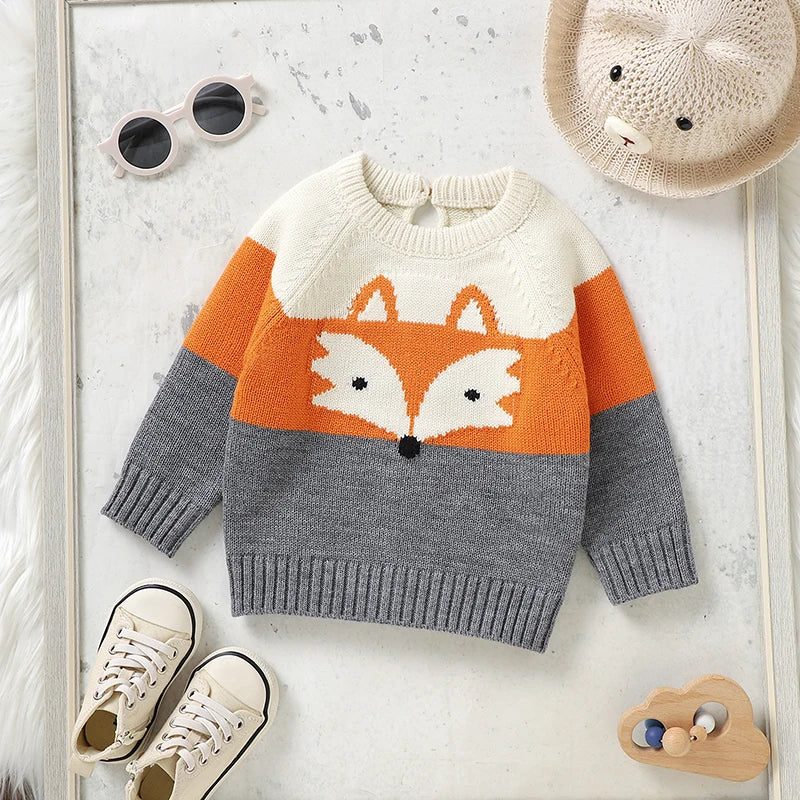 Toosly suéteres de bebê de malha roupas de criança recém-nascida moda listrado bonito raposa topos outerwear infantil meninas meninos pulôver manga longa outono